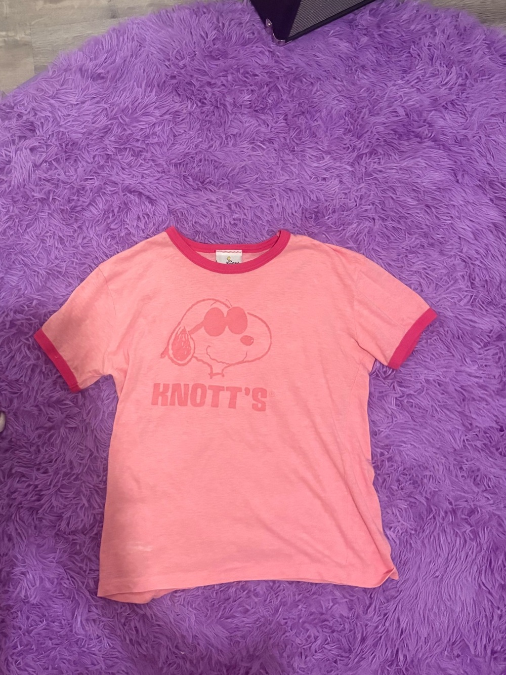 Vintage Knotts Berry Farm Snoopy Peanuts Pink Baby Ringer Tee
